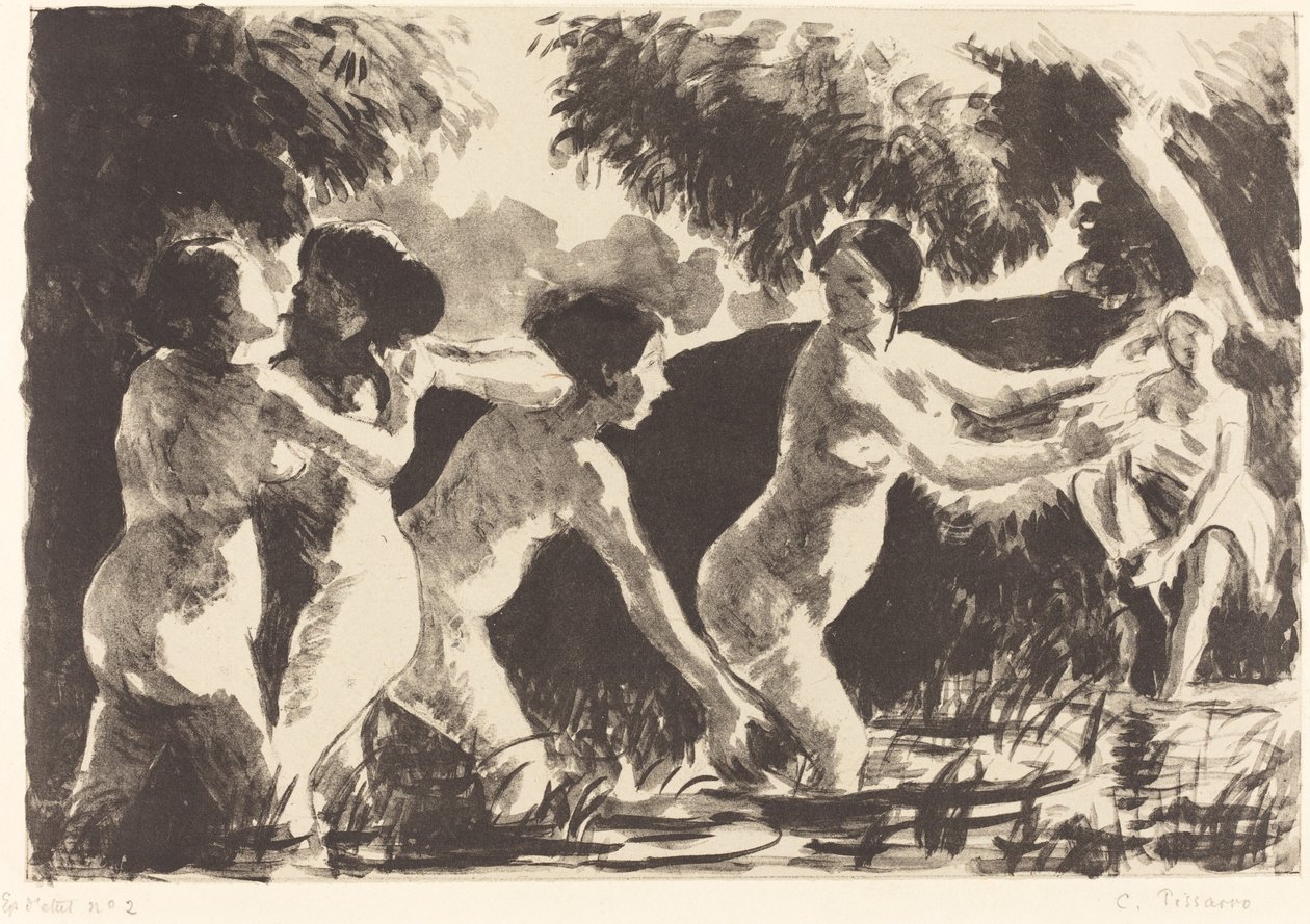 水浴者レスリングBaigneuses luttants、c。 1896年。 作： カミーユ・ピサロ