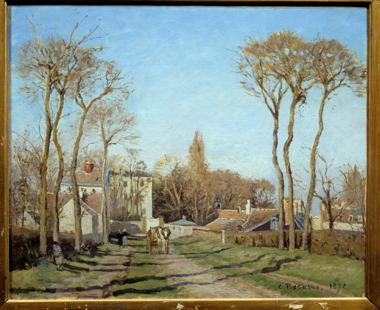 Voisins le Bretonneuxの村の入り口 カミーユ・ピサロ（1830-1903）の絵 1872年 日 0,46x0,55 m パリ、オルセー美術館 作： カミーユ・ジェイコブ・ピサロ