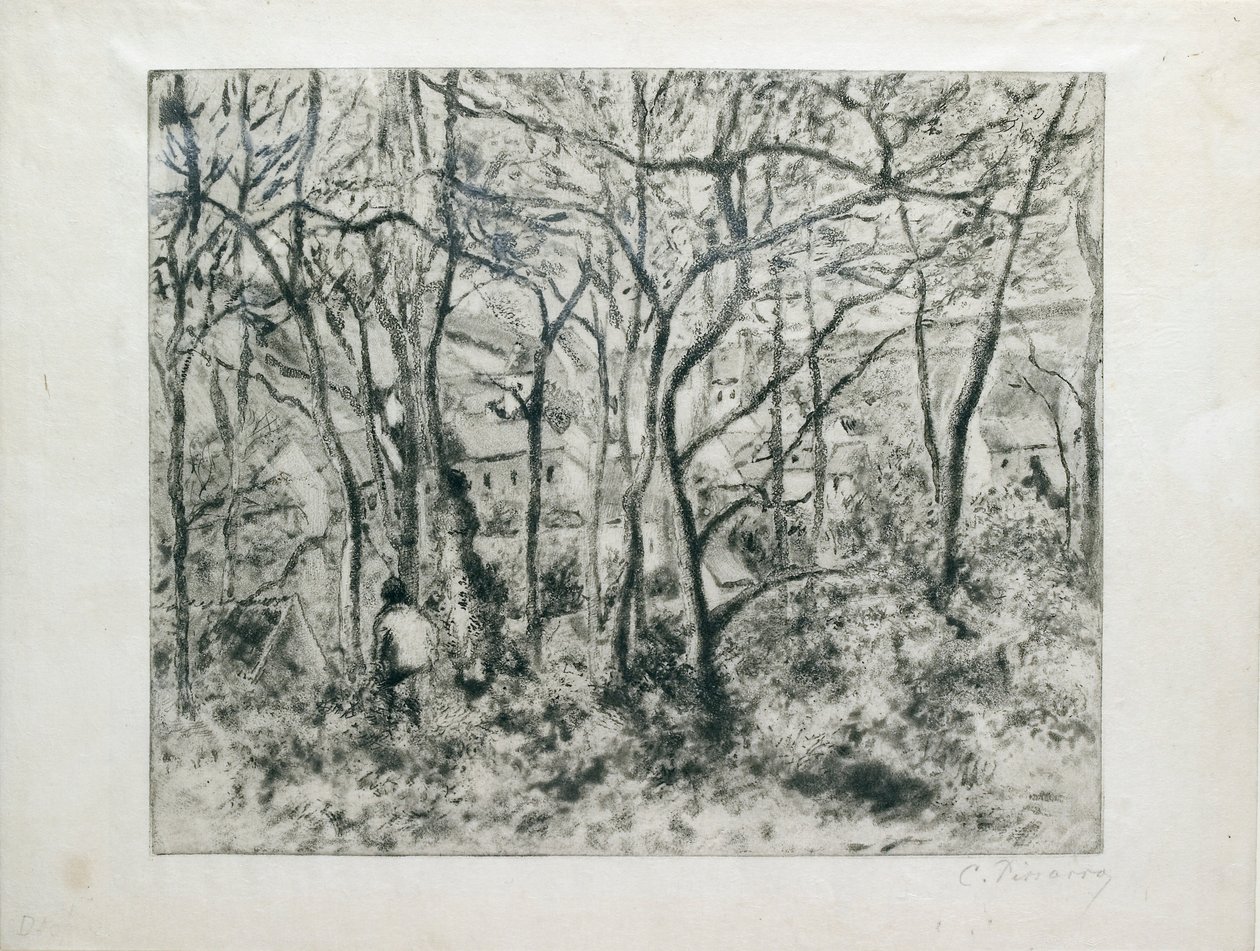 木の下の風景、エルミタージュ・ポントワーズ、1879年 作： カミーユ・ピサロ