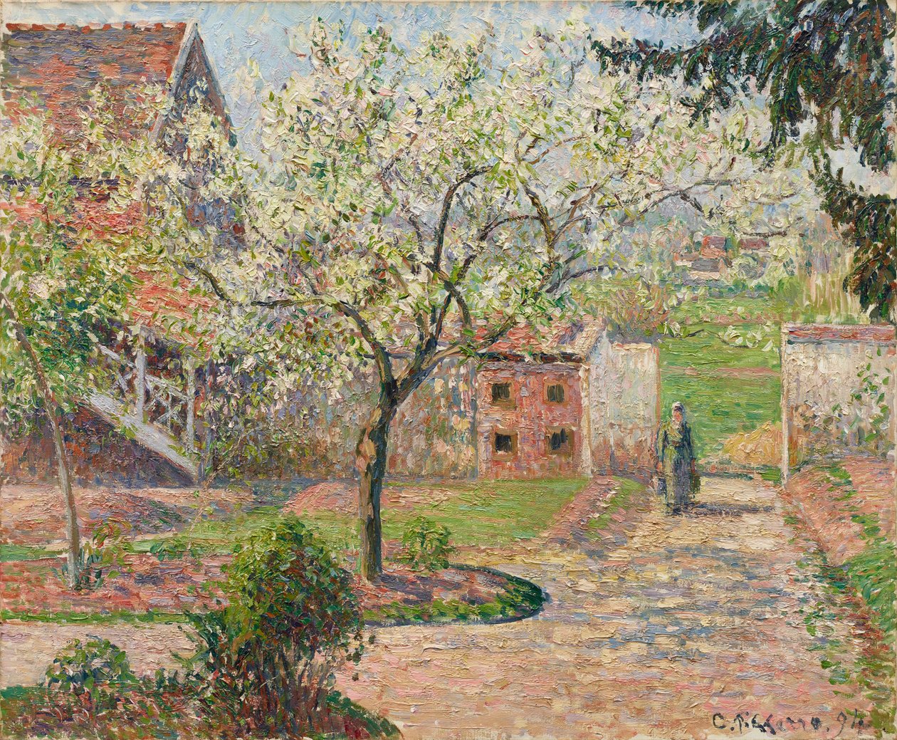 エラニーの花の梅の木。 画家の家、1894 年。 作： カミーユ・ピサロ
