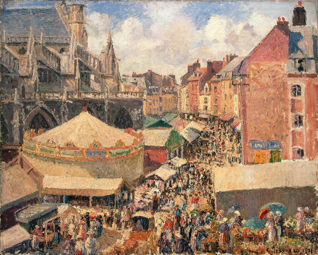 ディエップの市、晴れた朝」、1901年。 作： カミーユ・ピサロ