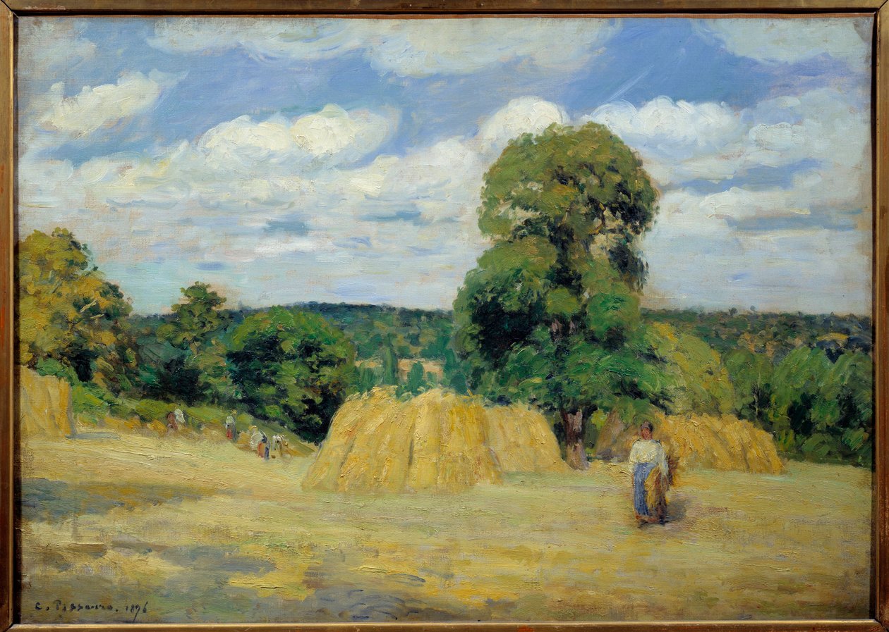 マイエンヌのモンフーコーでの収穫 カミーユ・ピサロ（1830-1903）の絵画 1876年 日。0,65x0,92 m パリ、オルセー美術館 作： カミーユ・ジェイコブ・ピサロ