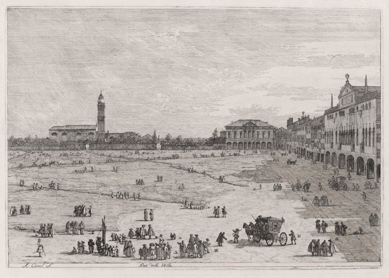 広報？ della Valle (Prato della Vale)、シリーズ Vedute (Views) から 作： カナレット（ジョヴァンニアントニオ運河）