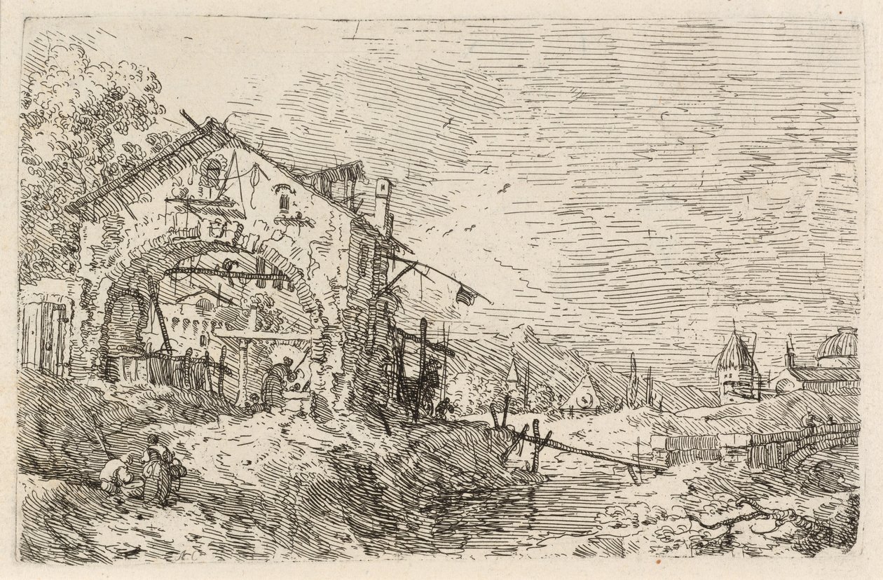 井戸にいる女性のいる風景、c. 1740年。 作： カナレット