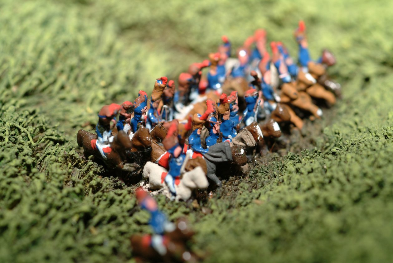 1815年6月18日19.45時に配置された部隊を示すウォータールーの戦いのジオラマ（ミクストメディア）（詳細） 作： 大tウィリアム・シボーン