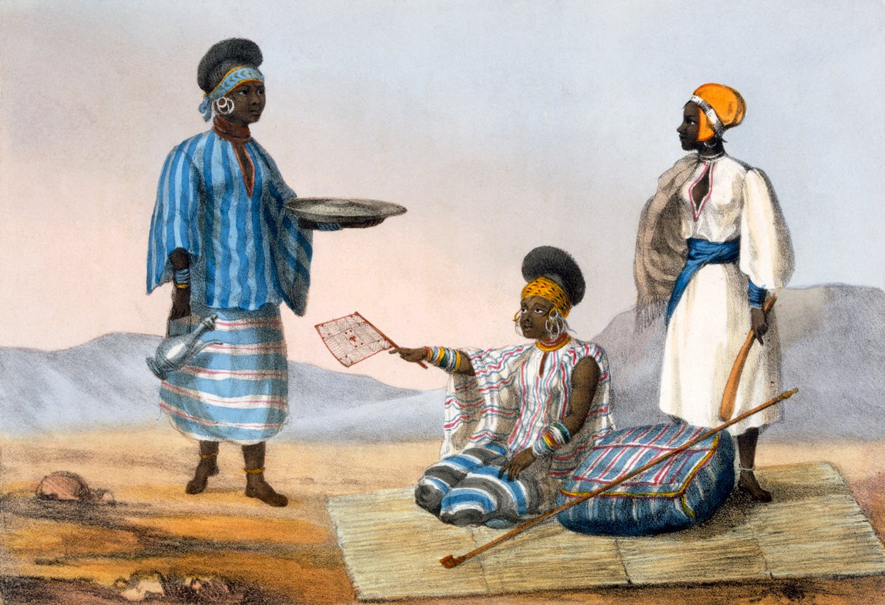 「1818-19年と1820年の北アフリカ旅行記」、1820年頃からのスーダンのネイティブ女性のグループ 作： キャプテンジョージフランシスリヨン