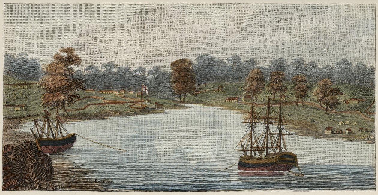 シドニーコーブ、1788年（手彩色の銅版画） 作： ジョン・ハンター船長
