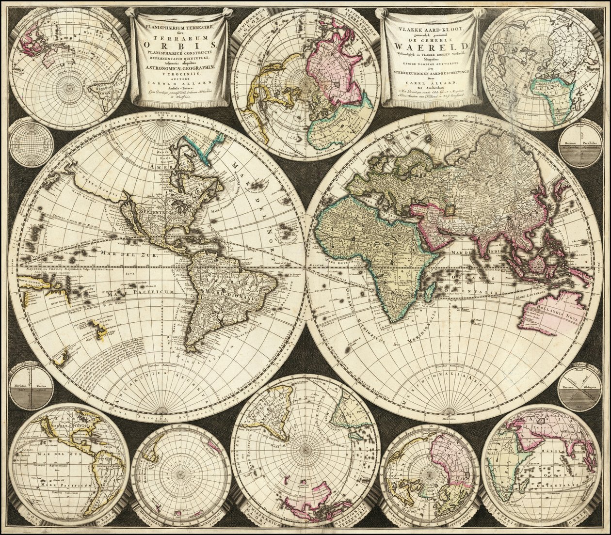 カロルス・アラードによる1696年の世界地図 作： カレル・アラード