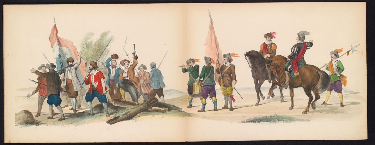 ライデン学生の仮面舞踏会、1850年（プレート12） 1629年のヘルトーヘンボスでのフレデリック・ヘンドリックによるイントクト：H.H. Leydsche Hoogeschool den XI の学生 1850 年 6 月 (オブジェクトのシリーズ タイトル) 作： カレルクリスティアンアントニーラスト