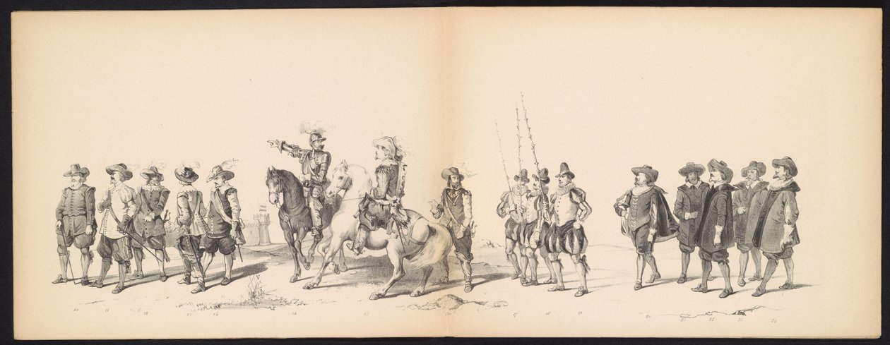 ライデン学生の仮面舞踏会、1850年（プレート2） 1629年のヘルトーヘンボスでのフレデリック・ヘンドリックによるイントクト：H.H. Leydsche Hoogeschool den XI の学生 1850 年 6 月 (オブジェクトのシリーズ タイトル) 作： カレルクリスティアンアントニーラスト