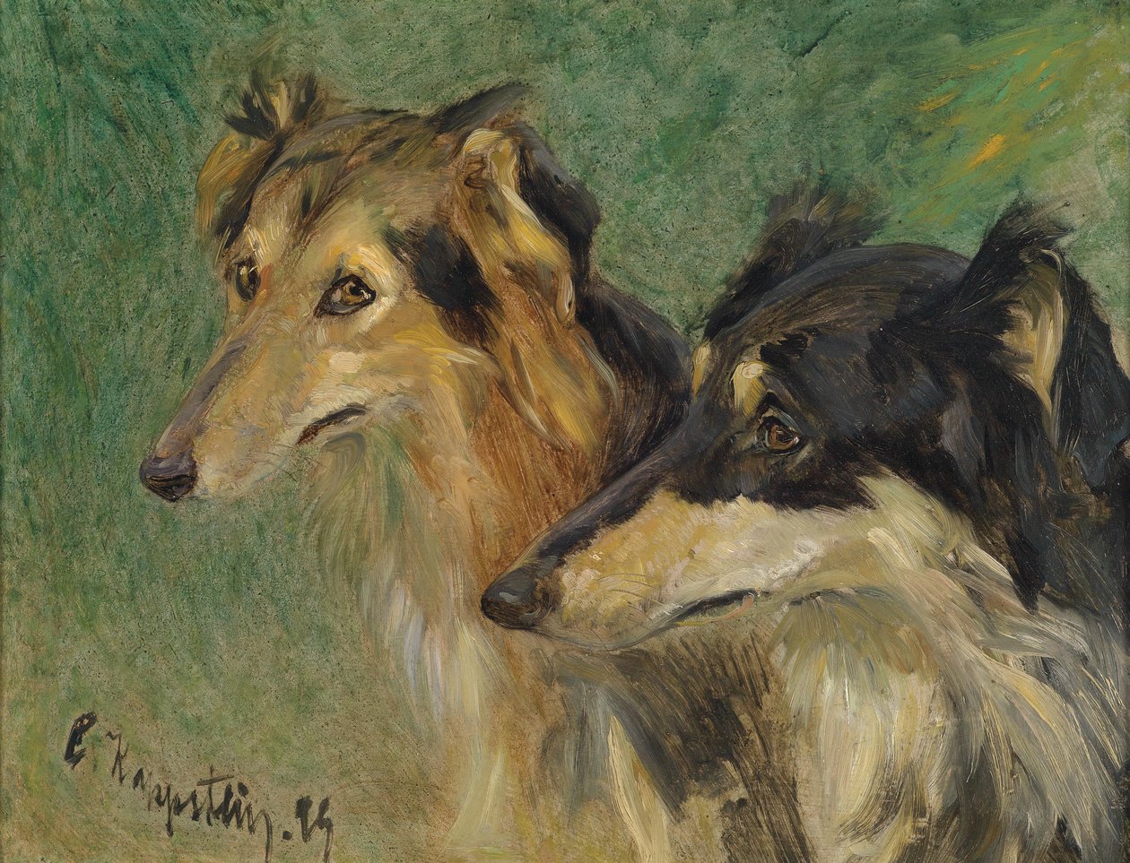 2つのボルゾイ犬の肖像画 作： カール・フリードリヒ・カプシュタイン