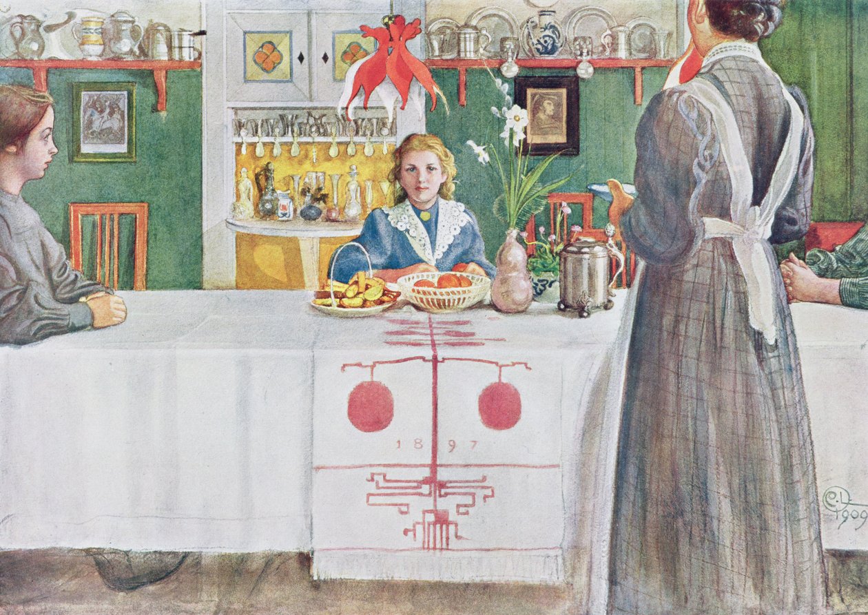 町の友達-ダイニングルームのシーン、パブ。 「Lasst Licht Hinin」（「Let in More Light」）、1909 作： カール・ラーソン