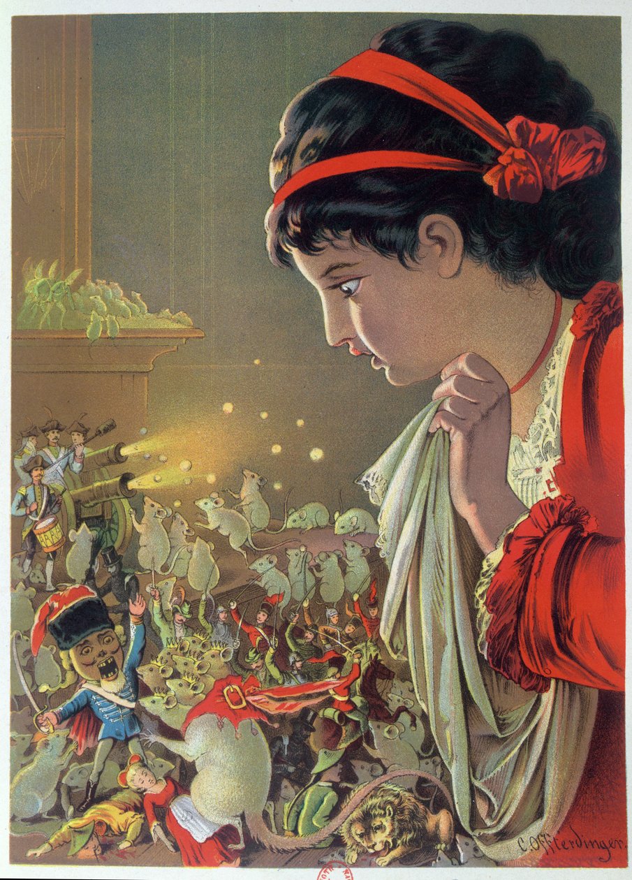 くるみ割り人形の王子とネズミ王、「くるみ割り人形」のイラスト、ETAホフマン（1776-1822）1883 作： カール・オフターディンガー
