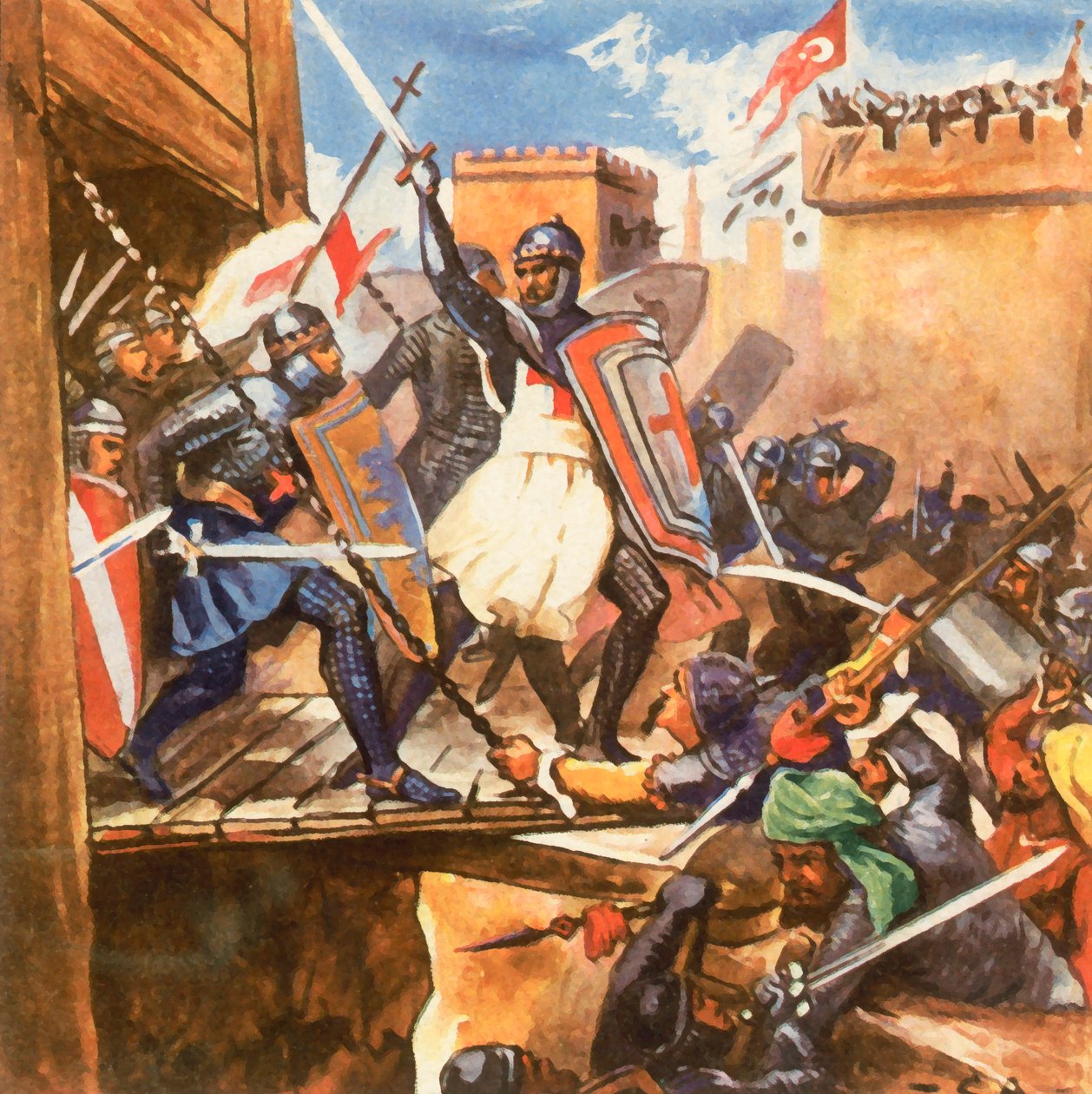 十字軍のアクレ攻撃（エンハンスト・カラーリトグラフ） 作： 