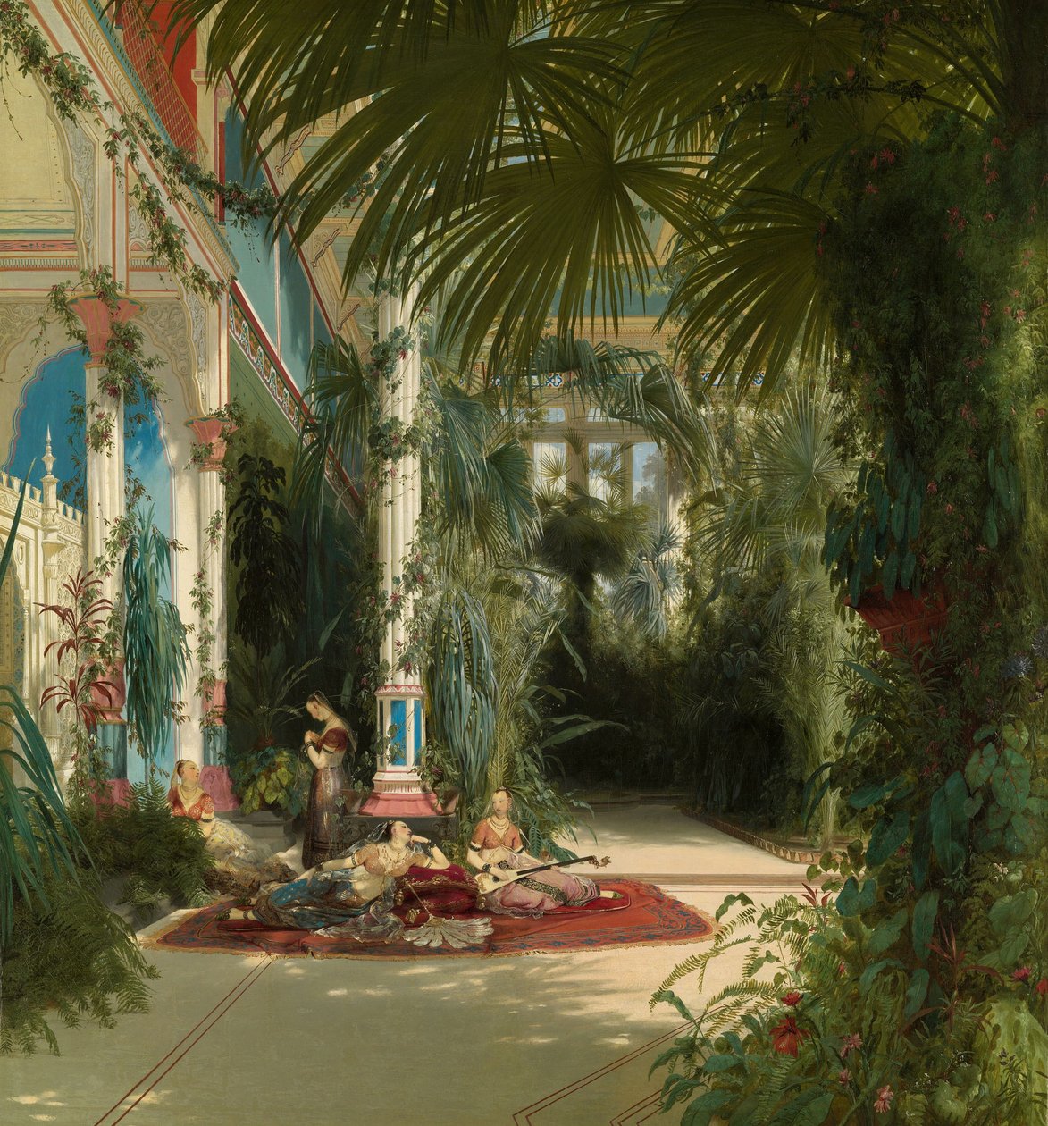 ドイツ語：Das Innere des Palmenhauses auf der Pfaueninsel bei Potsdam ポツダム近郊のファウエンインゼルにあるパームハウスの内部 作： カール・ブレッヘン