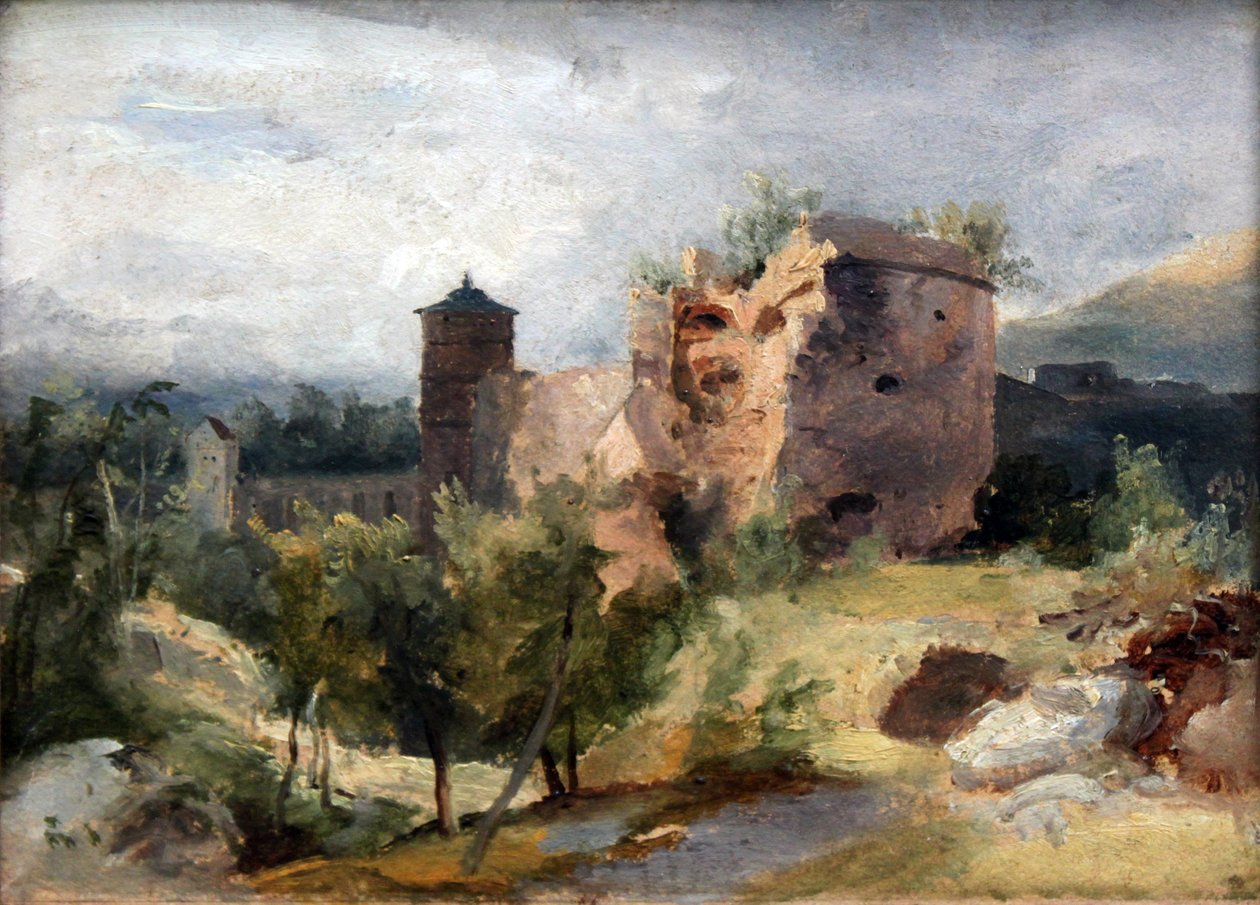 ドイツ語：Der zersprengte Turm des Heidelberger Schlosses ハイデルベルク城の砕けた塔 作： カール・ブレッヘン