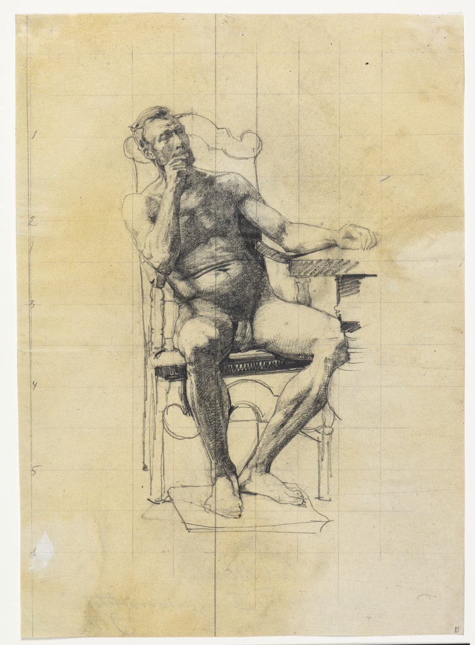 男性モデルフィギュア。 1887-89 年の大学の肖像画に描かれたフレデリク 3 世の人物像の習作 作： カール・ブロッホ