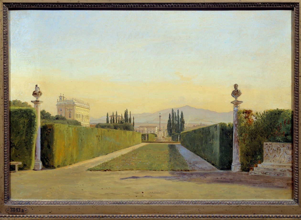 ヴィラ・アルバーニの庭園。カール・クリスチャン・コンスタンティン・ハンセン（1804-1880）の絵 Ec.Dan. 作： カール・クリスチャン・コンスタンタン・ハンセン