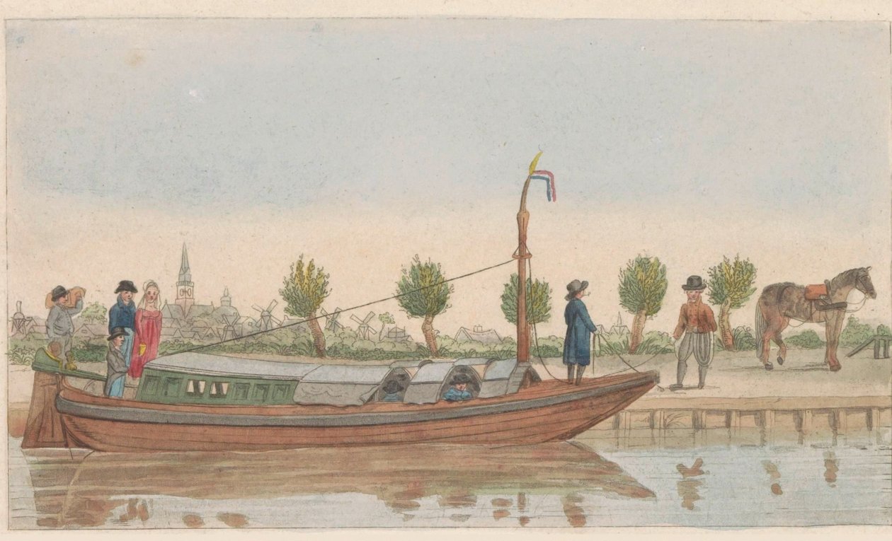 はしけ、1824年 A hollandsche trek または Jaagschuit / Une barque de tracte, servante au transport de voyageurs et marchandises en hollande (オブジェクトのタイトル) 作： カール・クリスチャン・フックス