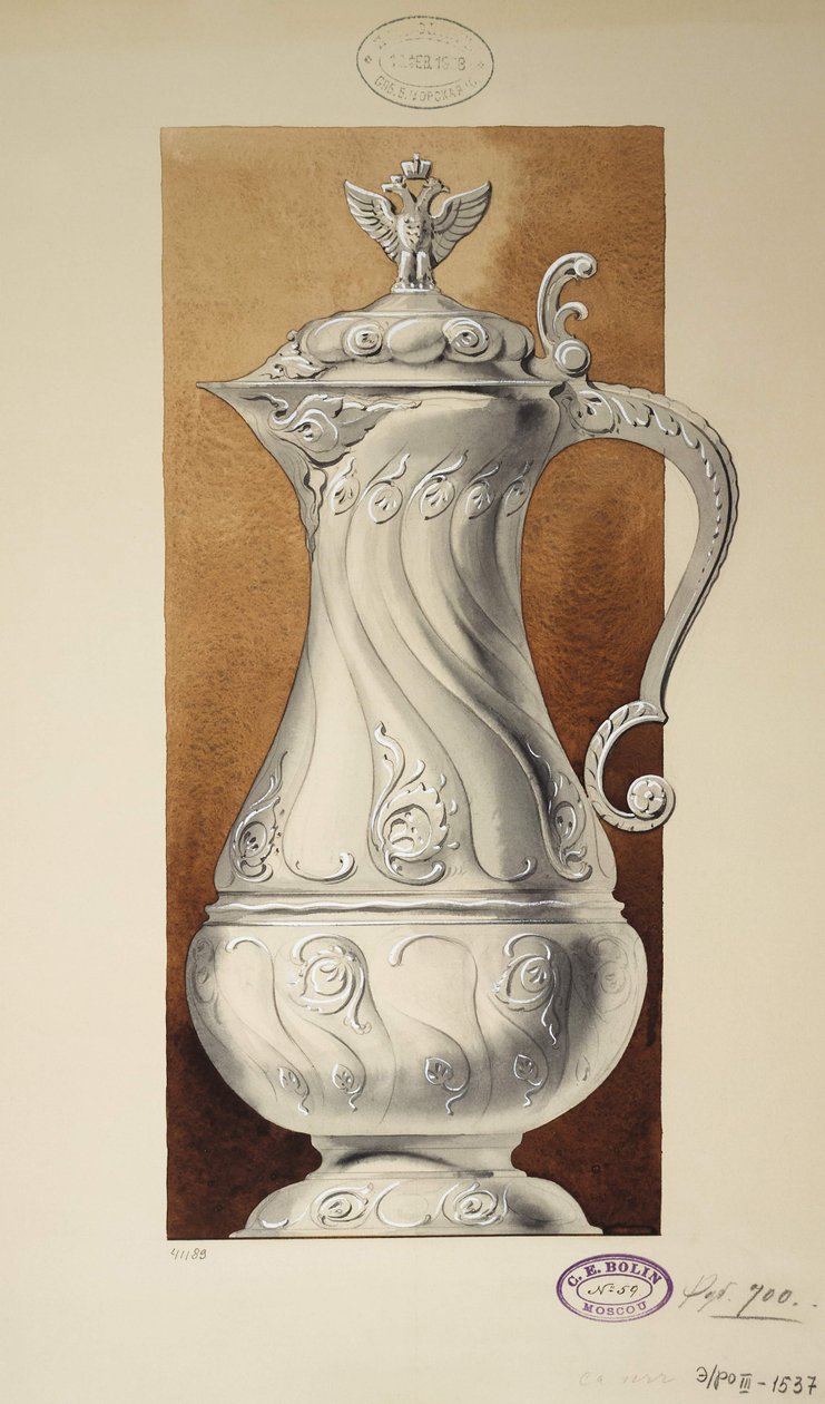 ワイン水差しのデザイン。シリーズマリア・パブロヴナの王女の持参金、1907-1908 作： Carl Edvard Bolin company
