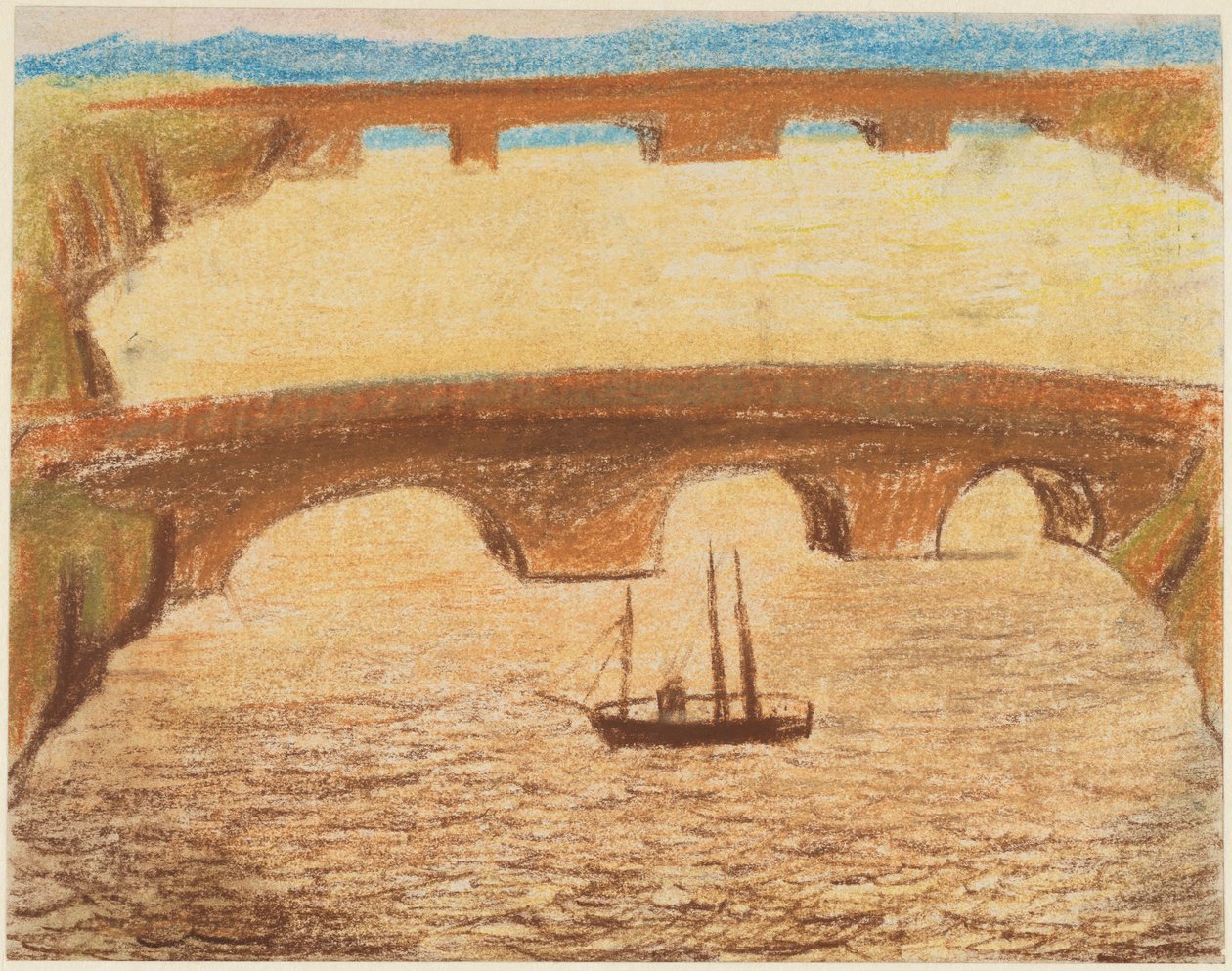 Lange Steinbrücken über Fluss mit einem Schiff 作： カール・フレドリック・ヒル