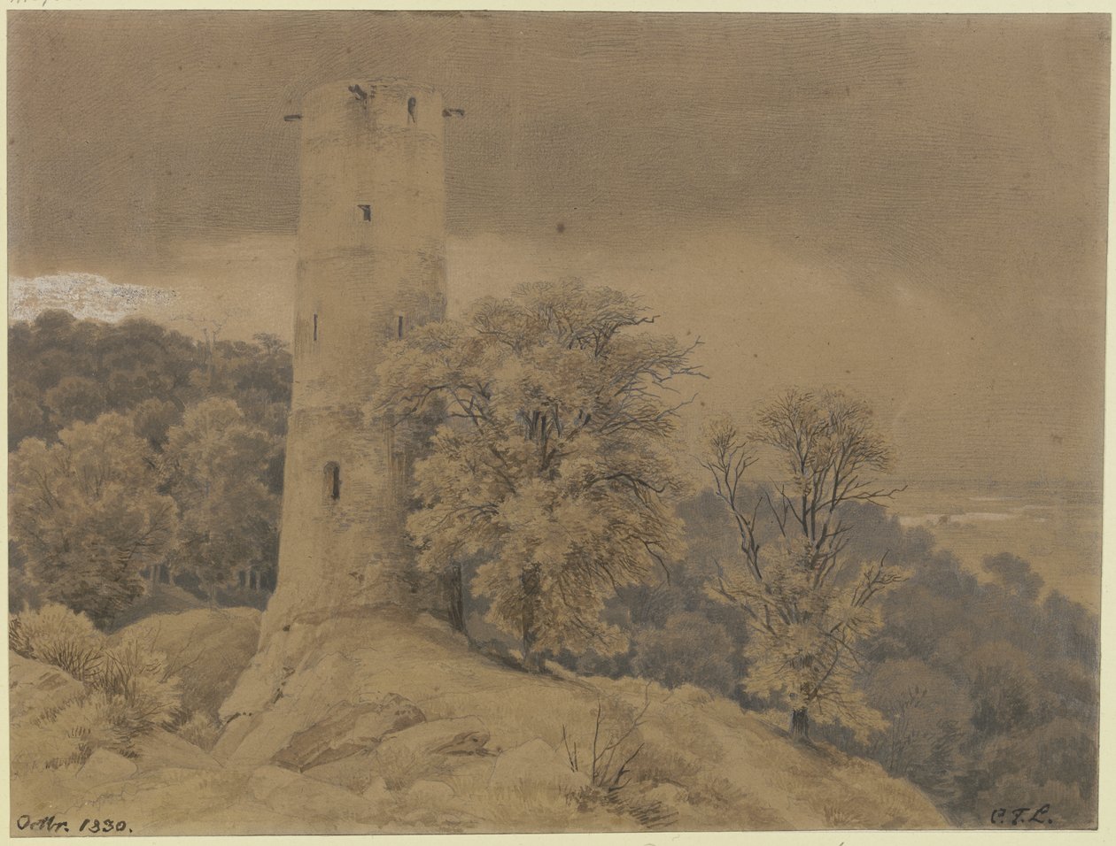 見張り塔のある森林風景 作： カール・フリードリヒ・レッシング