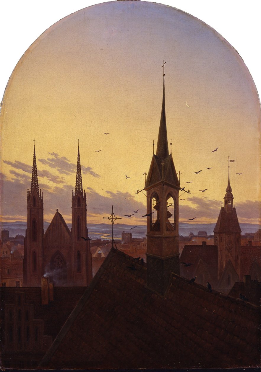 ドイツ語：Frühläuten (Altdeutsche Stadt im Frühlicht) モーニングピール（朝の光に照らされた古いドイツの都市） 作： カール・グスタフ・カルス