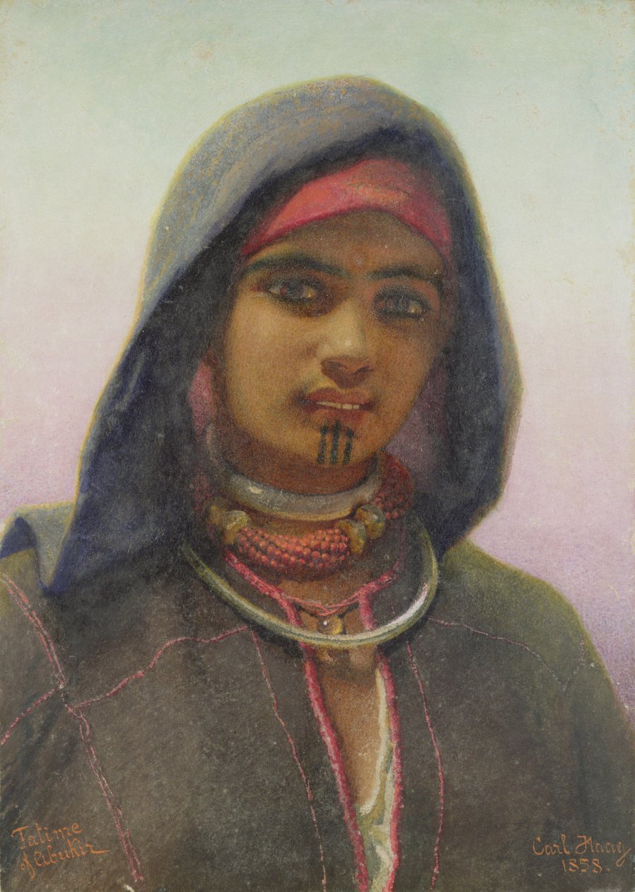 「アブキルの時」、エジプトのファラヒーン少女の肖像、1858 作： カール・ハーグ