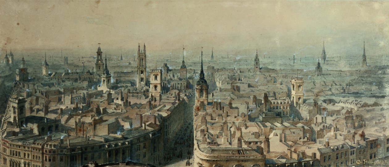 1848年、北を望む記念碑からのロンドンの眺め 作： カール・ハーグ