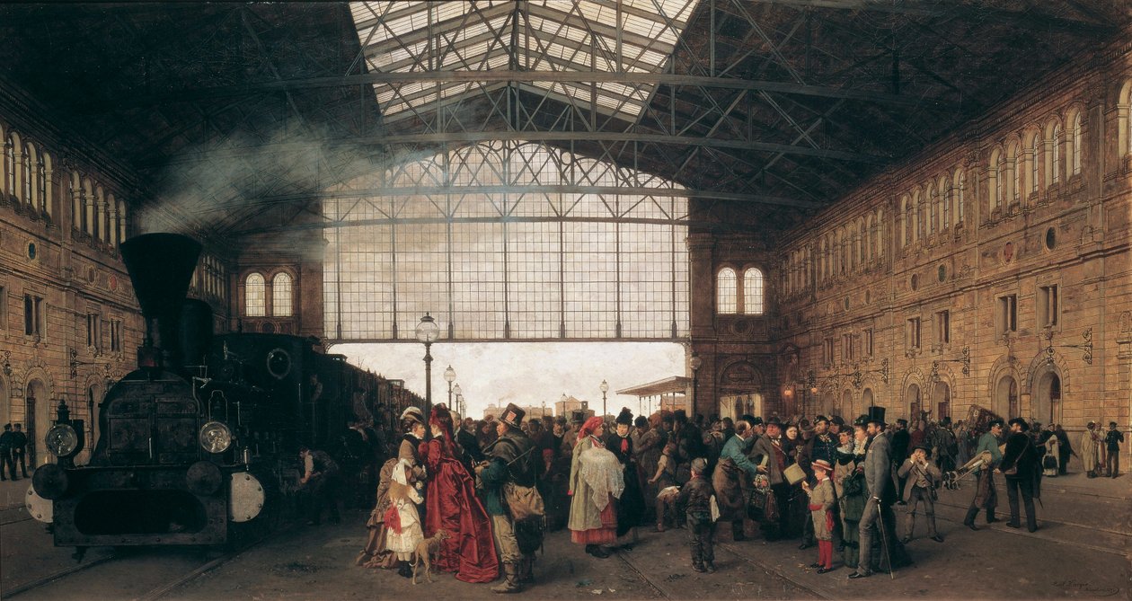 ウィーン北西駅への列車の到着 par Karl Karger (1848-1913) 作： カール・カーガー