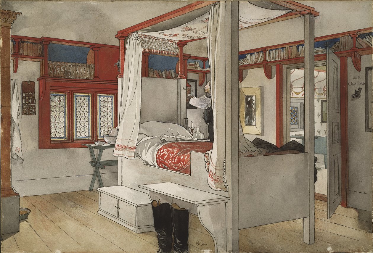 ダディーズルーム、Aホームシリーズ、c.1895（紙にトイレ） 作： カール・ラーソン