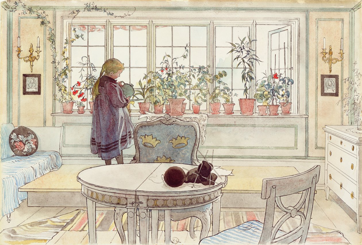 窓辺の花、「Aホーム」シリーズ、c.1895 作： カール・ラーソン