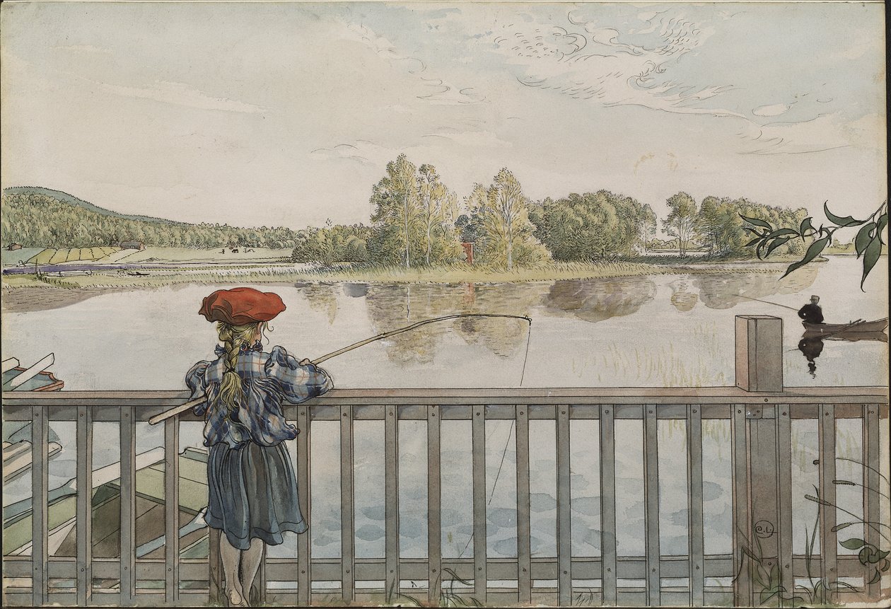 Lisbeth a la peche a la ligne - Lisbeth Angling, by Larsson, Carl (1853-1919).水彩、テンペラ、紙サイズ：32x43cmストックホルム国立博物館 作： カール・ラーソン