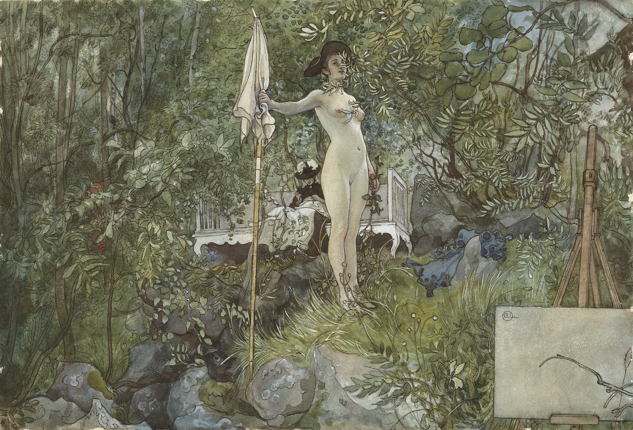 オープンエアスタジオ、Aホームシリーズ、c.1895（紙にトイレ） 作： カール・ラーソン