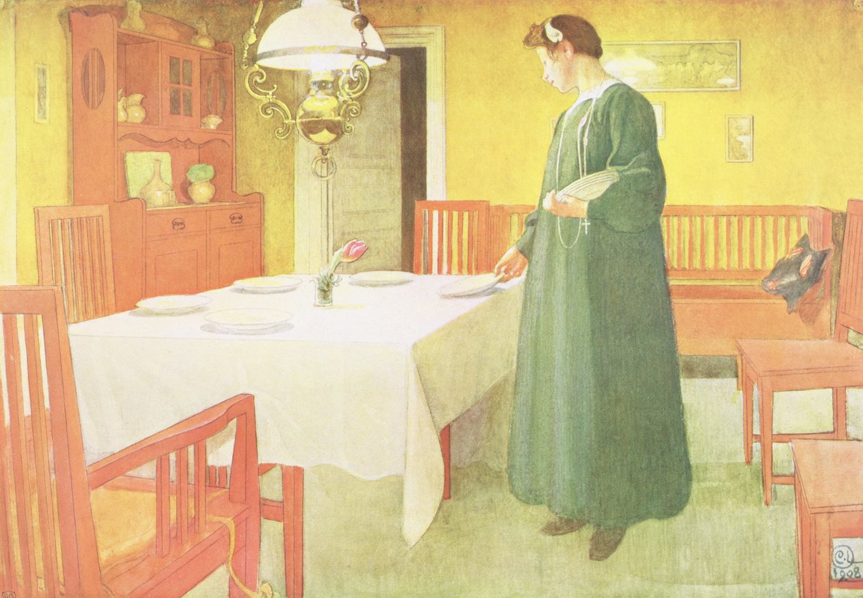 学校の家庭、ダイニングルームのシーン、パブ。 「Lasst Licht Hinin」（「Let in More Light」）、1908 作： カール・ラーソン