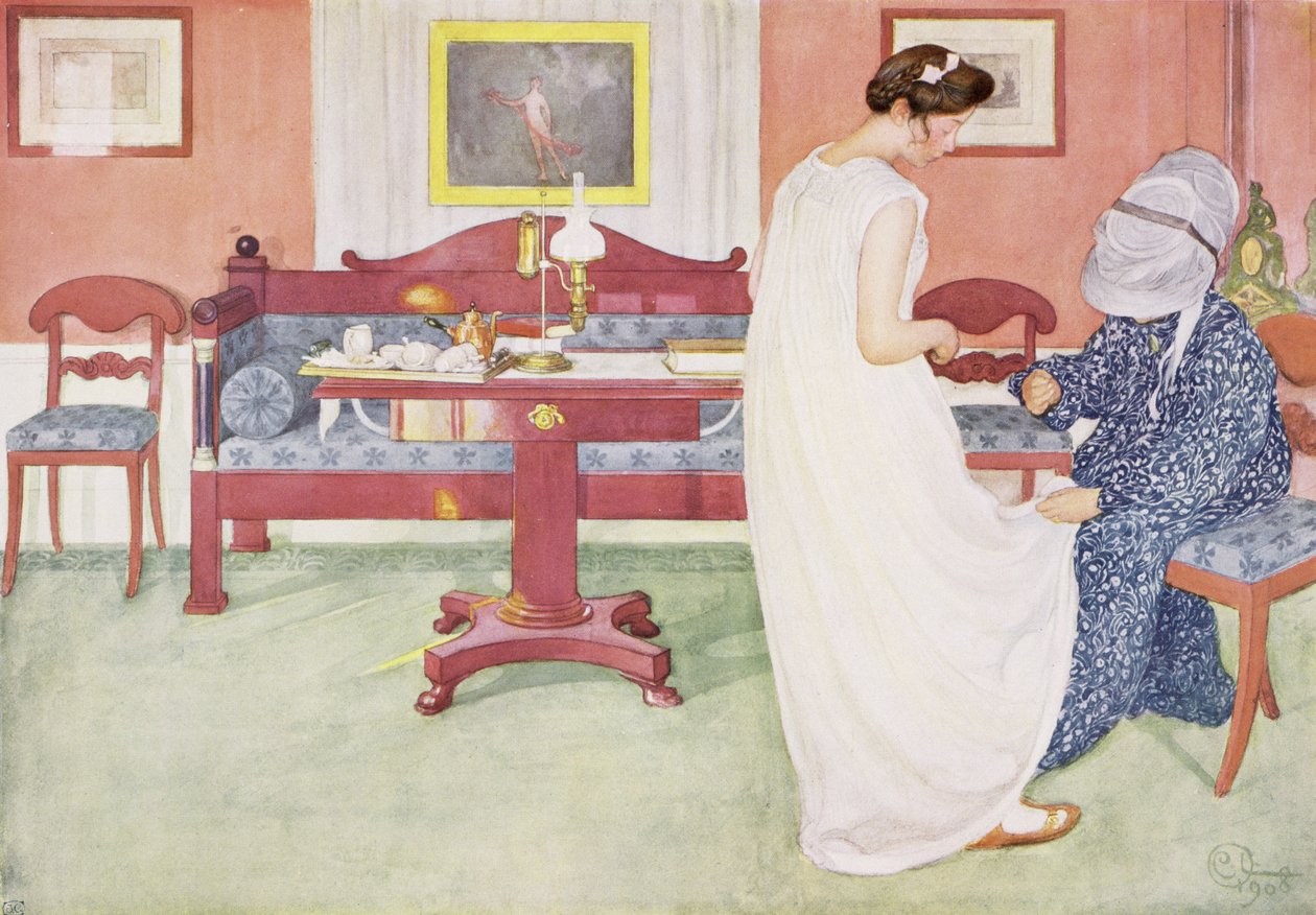 ブライドメイド、パブ。 「Lasst Licht Hinin」（「Let in More Light」）、1908 作： カール・ラーソン
