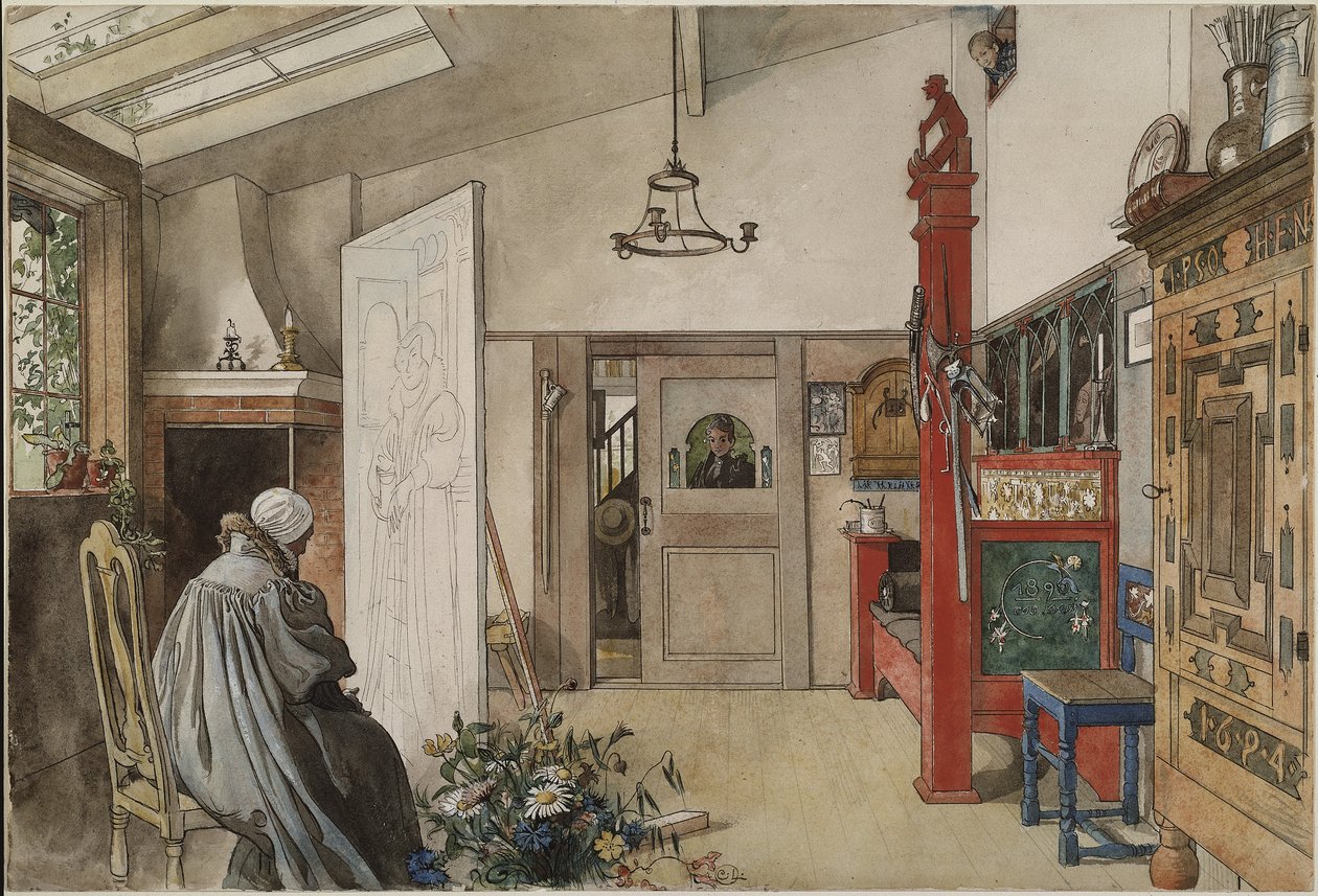 スタジオ、Aホームシリーズ、c.1895（紙にトイレ） 作： カール・ラーソン