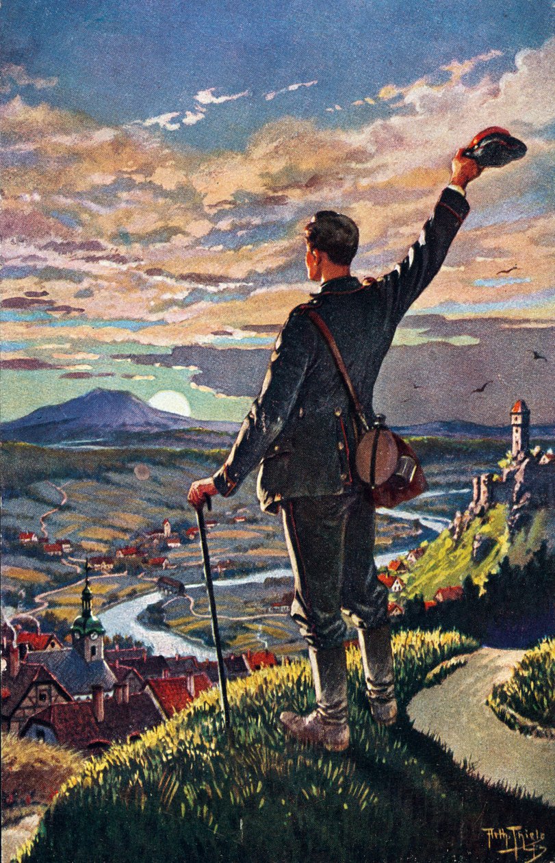 カール・ロバート・アーサー・ティーレ（1860-1936）が描いた「兵士の帰還」。 作： カール・ロバート・アーサー・ティーレ