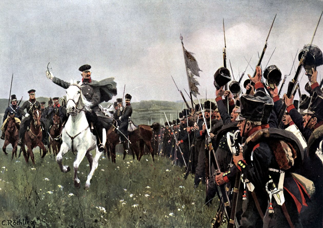 1813年8月26日、カッツバッハの戦いの前にブルッチャー将軍 作： カール・ロシュリング