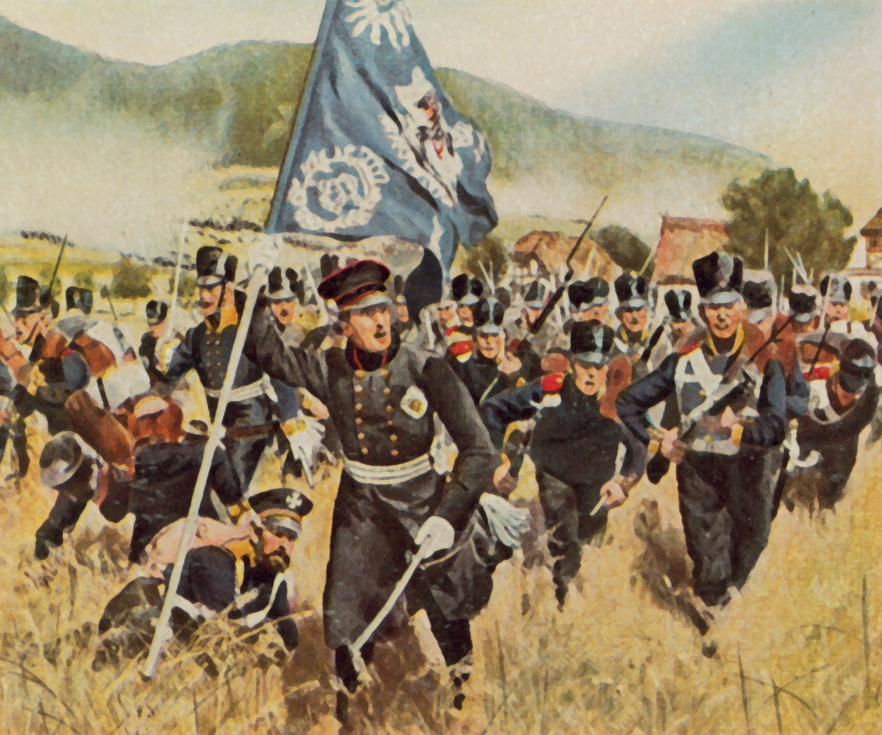 クルムとノレンドルフの戦い、1813年8月29日と30日（拡大カラーリトグラフ） 作： カール・ロシュリング