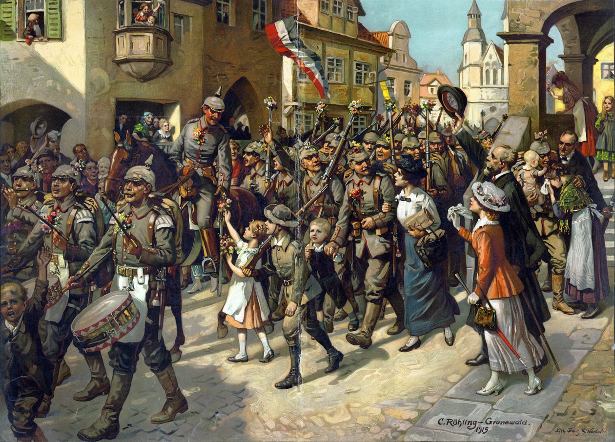 La mobilisation en 1914 en Allemagne - 1914年の動員。学校へのイメージ 歴史教育 par Roehling, Carl (1849-1922) 作： カールブランク