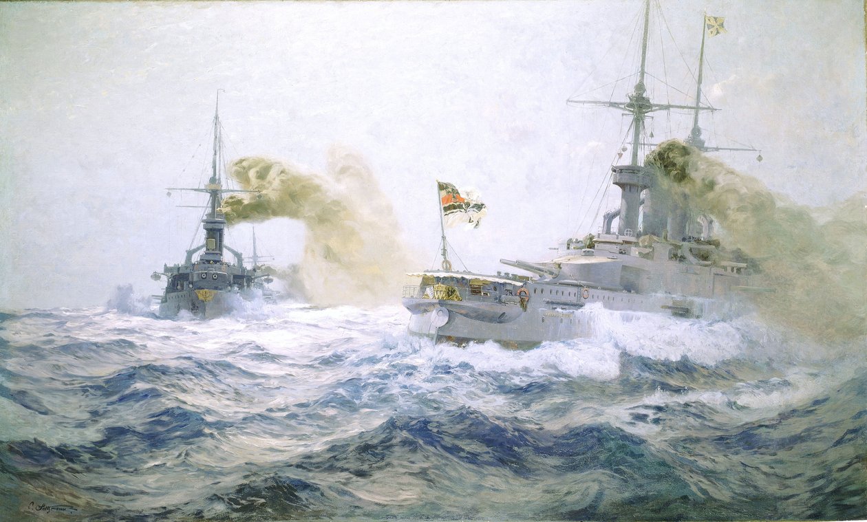ドイツ艦隊、公海上で作戦行動 1900年頃 油彩・キャンバス 作： カール・サルツマン