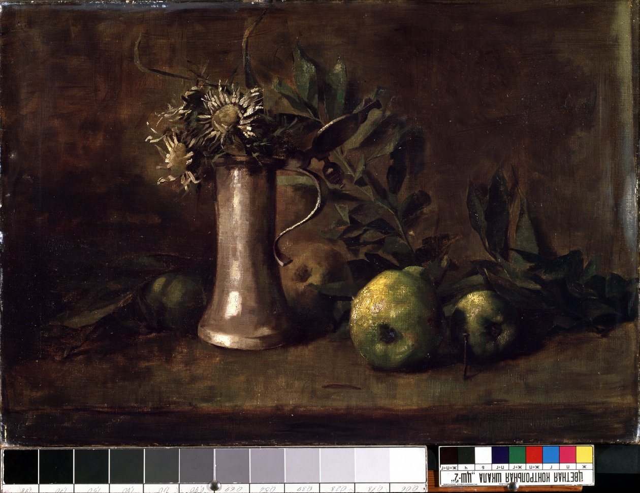 自然死 (静物)。 Carl Schuch (1846-1903) による絵画。 キャンバスに油彩、52.5 x 76 cm。 19世紀ドイツの芸術。 State M.K. Ciurlionis Art Museum、カウナス (リトアニア)。 作： カールシューフ
