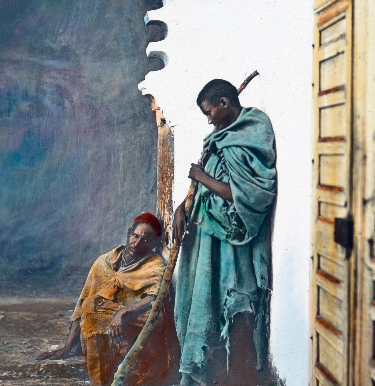 モロッコ、フェズの2人の男性、画像は1910年頃。カール・サイモン・アーカイブ 作： カール・サイモン