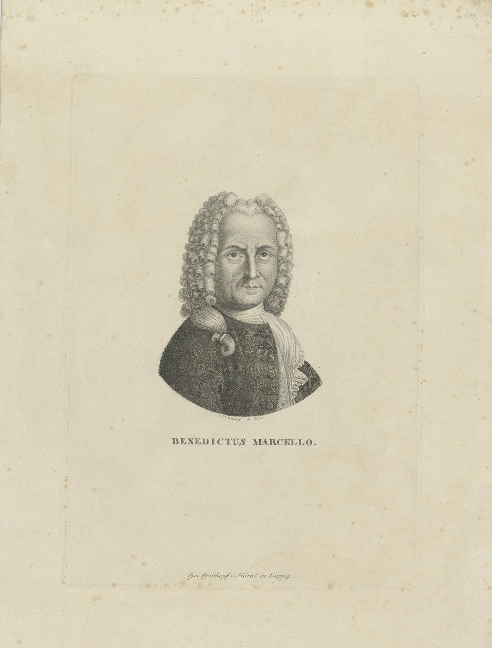 作曲家ベネデット・マルチェロ1686-1739の肖像、c。 1795年。 作： カール・トラウゴット・リーデル