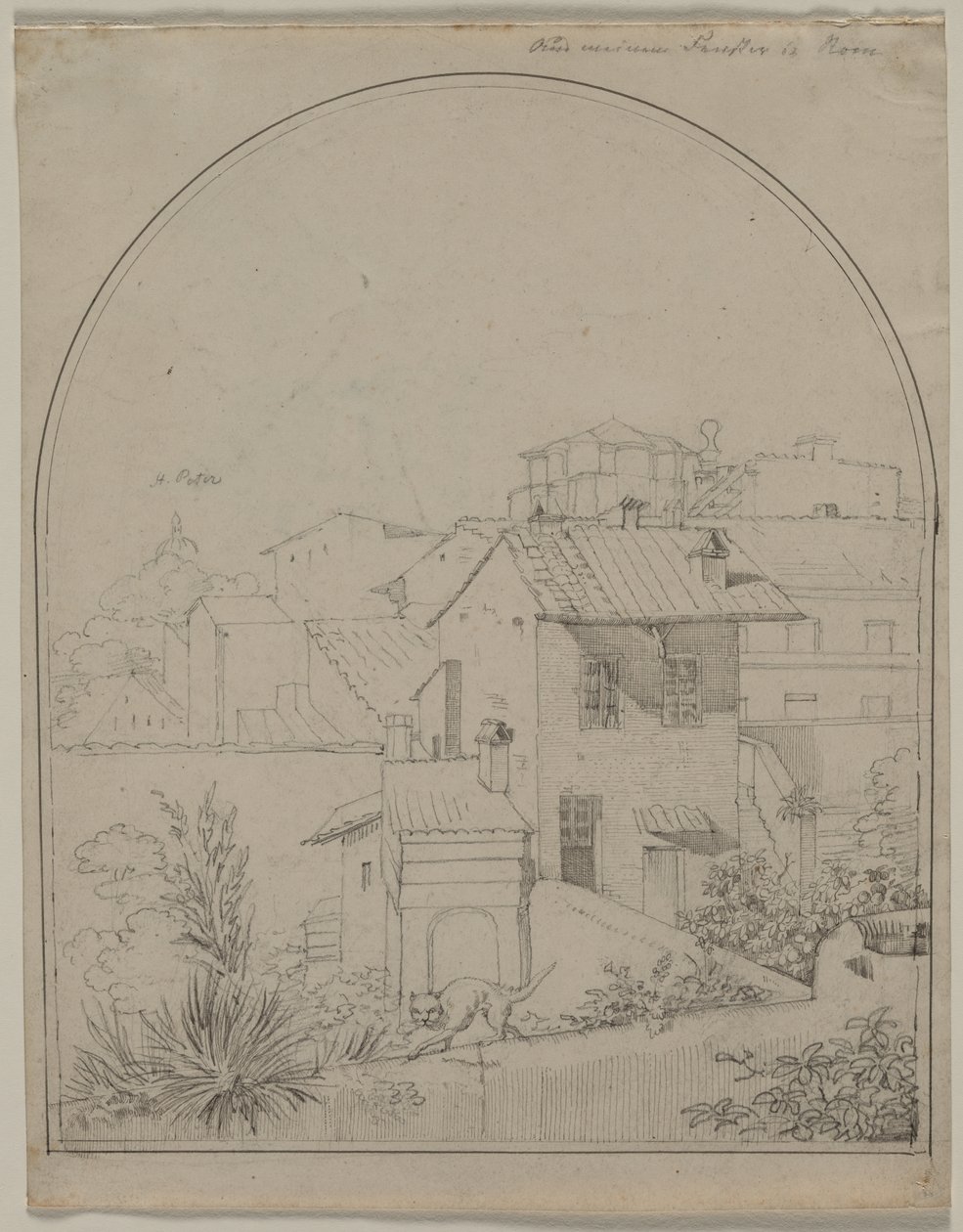 ローマの私の窓からの眺め reto Soldier in a Landscape verso, c. 1817年。 作： カール・ウィルヘルム・ティシュバイン
