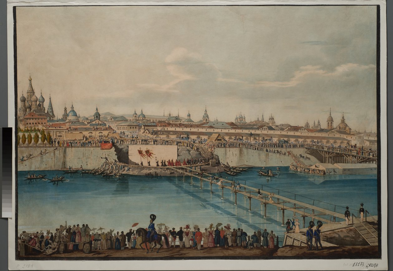 1830年、モスクワのモスクヴォレツキー橋の敷石敷設式。 作： カール・フォン・ハンペルン