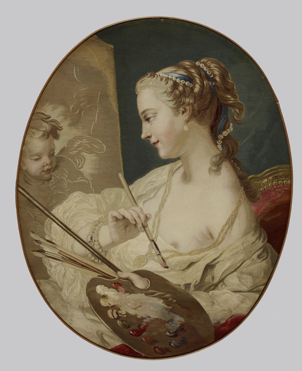 絵を描いた女性の寓話的な図、1763年（綿のラップにシルク） 作： ルーの後のカール・バン
