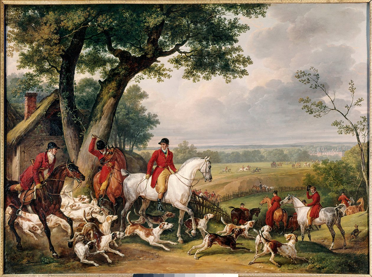 フォンテーヌブローの森での狩猟 Antoine Vernet dit Carle (1758-1836) の絵画 1824年 Gien.狩猟博物館 - フォンテーヌブローの森での狩猟。カルルと呼ばれるアントワーヌ・ヴェルネ（1758-1836）の絵画 1824年狩猟博物館（フランス・ジエン城 作： カール・ヴェルネ