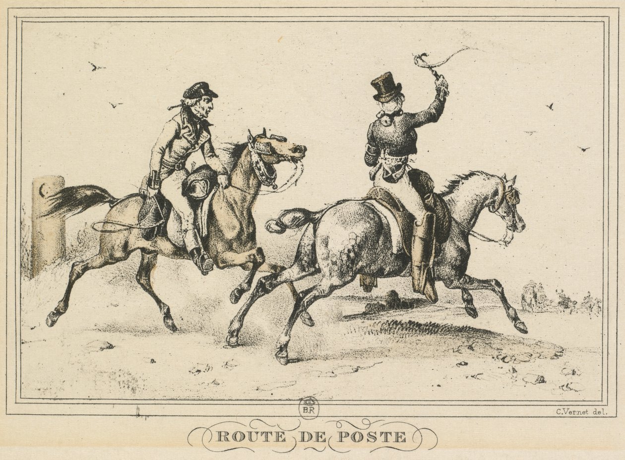 日常生活のシーン、道路と小道：メールルート...、1817年。 作： カール・ヴェルネ